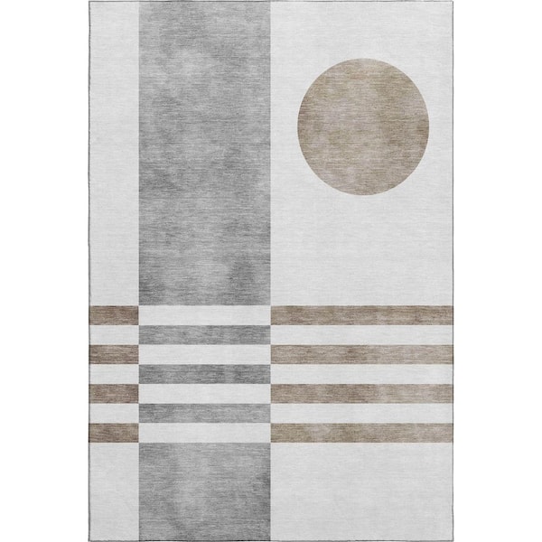 Mayfield Premium Machine Washable Abstract AMF2131 Ivory 3 ft. x 5 ft. Area Rug