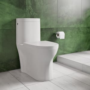 Monaco 1-Piece 1.1/1.6 GPF Dual Touchless Flush Elongated Toilet in White, Seat Included
