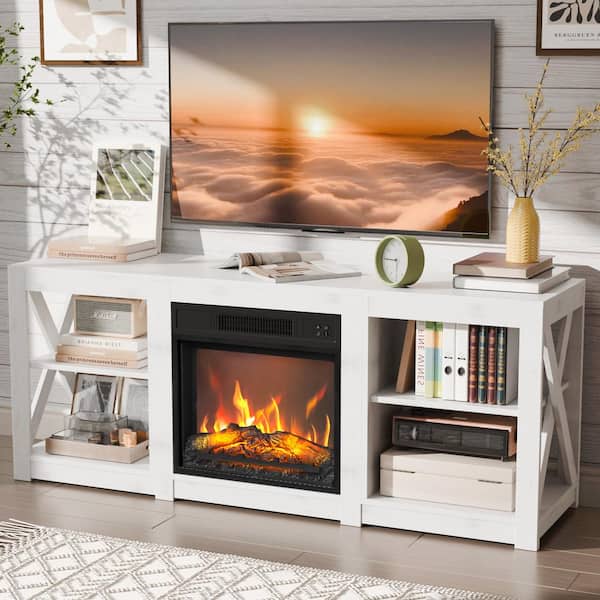 Karl home Farmhouse White TV Stand Entertainment Center Fits TV's up to 70 in. Without Fireplace