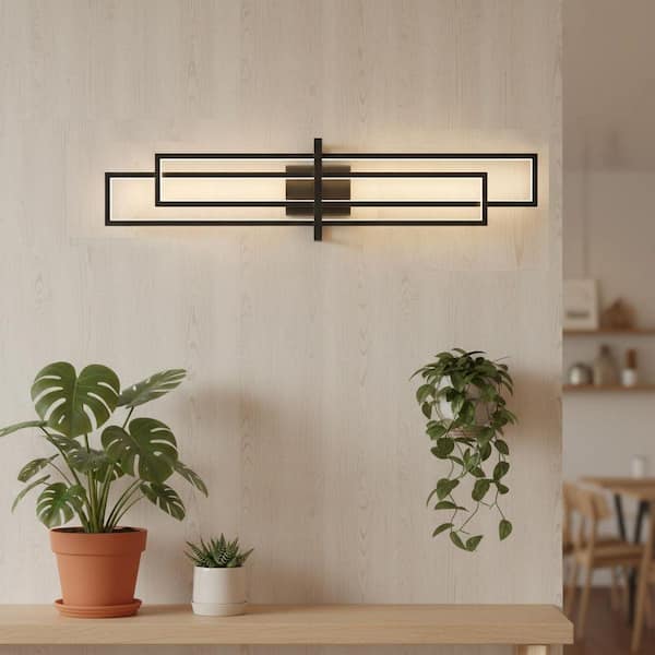 32 in. 2 Lights Black Modern LED Triac Dimmable Wall Sconce for Living Room Hallway Bathroom