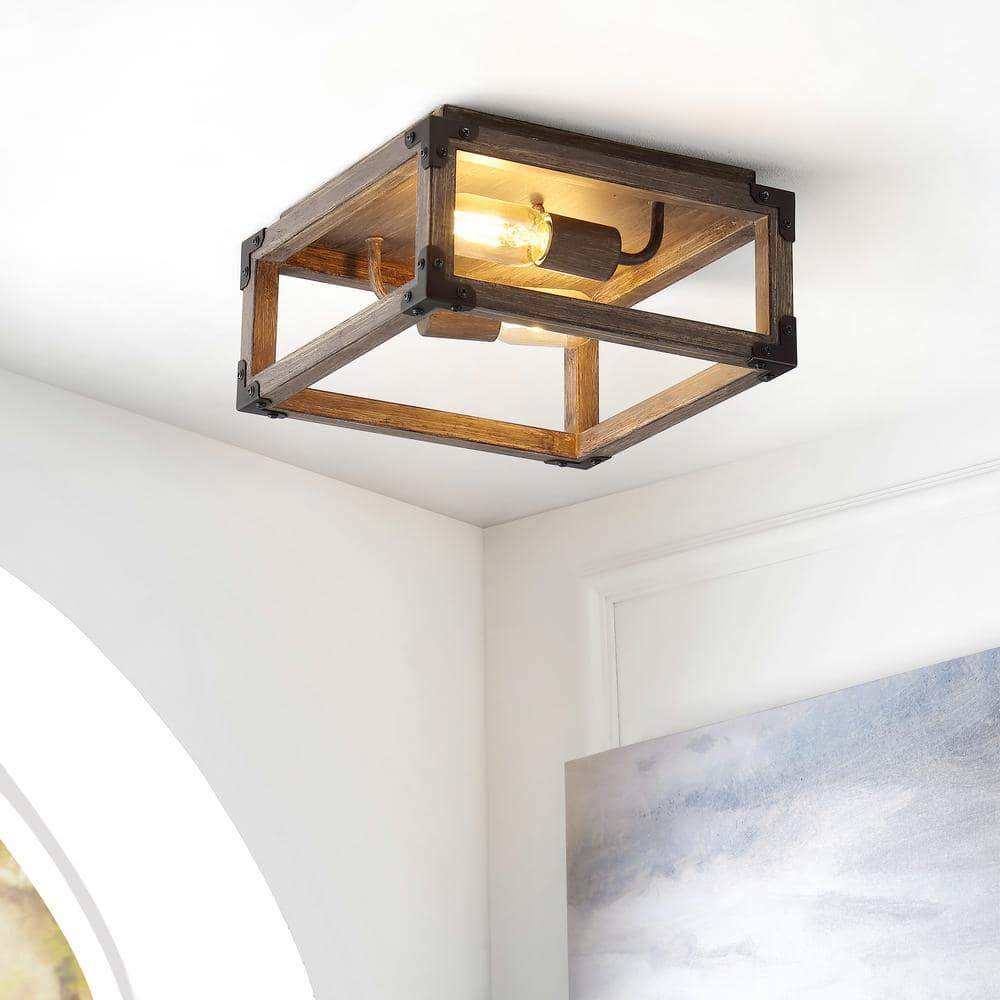 Farmhouse 11.5" Brown Iron LED Flush Mount Ceiling Light