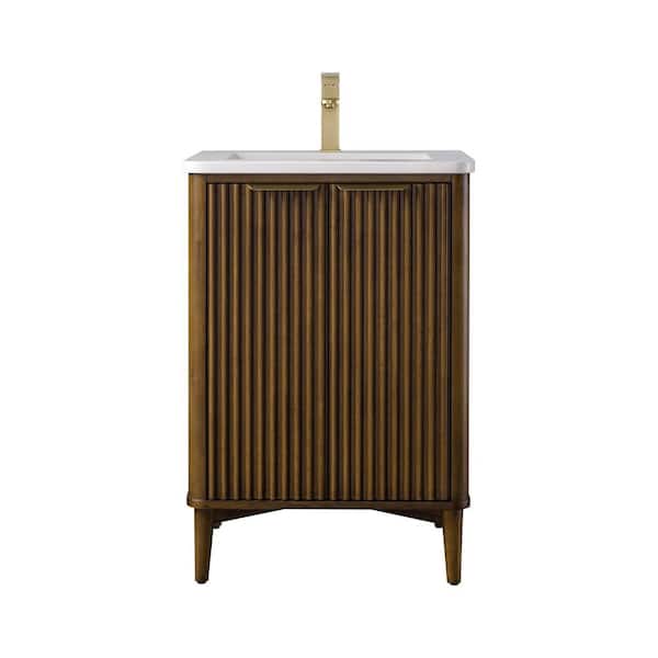 Levin 24 in. W x 22 in. D x 35 in. H Single Sink Freestanding Bath Vanity in Walnut Mist with Engineered Stone Top