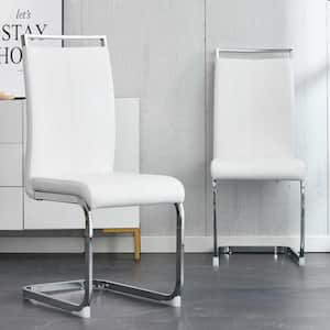 Modern White PU Leather Seat Dining Chairs Set of 2 for Kitchen, Living, Dining Room