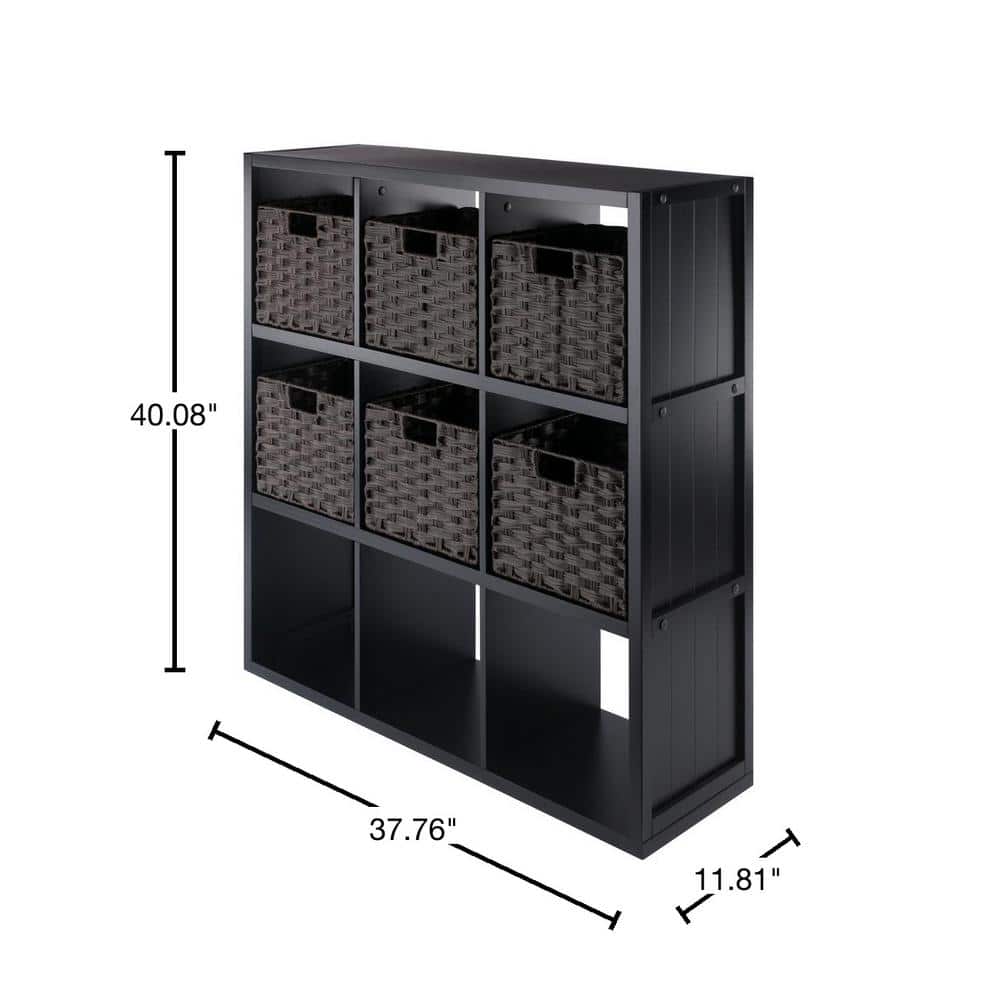 Modernistic Black 3x3 Storage Shelf with Foldable Chocolate Baskets