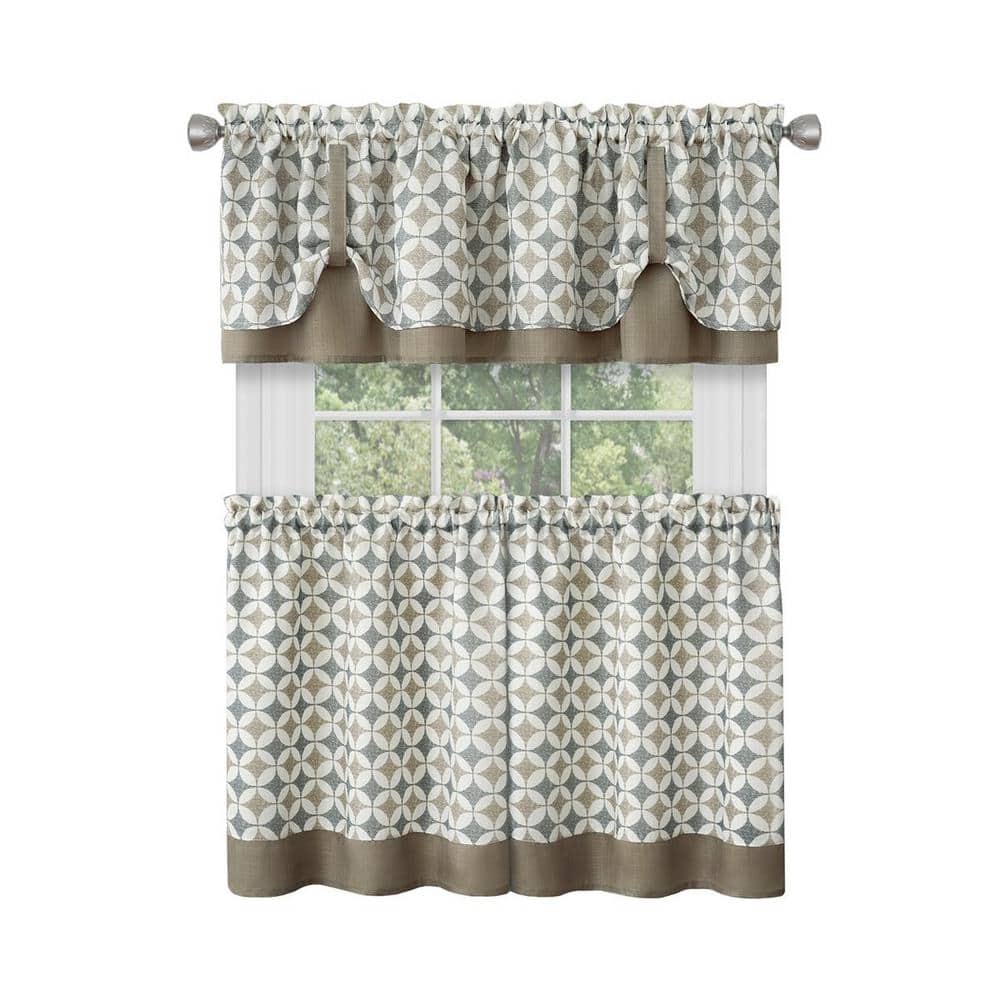 Taupe and Silver Geometric Sill Length Valance Set