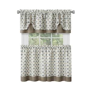 Callie Taupe/Silver Polyester Light Filtering Rod Pocket Tier and Valance Curtain Set 58 in. W x 24 in. L