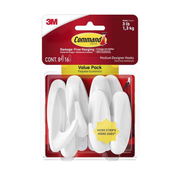 Medium Designer Hook Value Pack, 8 Hooks, 16 Strips