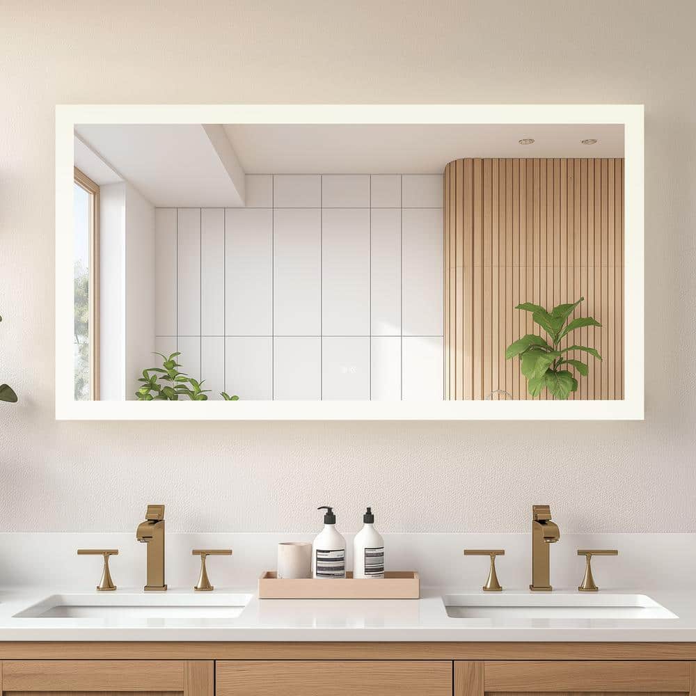 Beijing 60 in. W x 32 in. H Rectangular Acrylic Frameless LED Wall Bathroom Vanity Mirror in White price history on PriceWatchPro