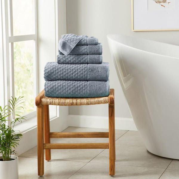 Chambray Blue Ultra-Soft 100% Cotton Diamond Waffle 6-Piece Towel Set