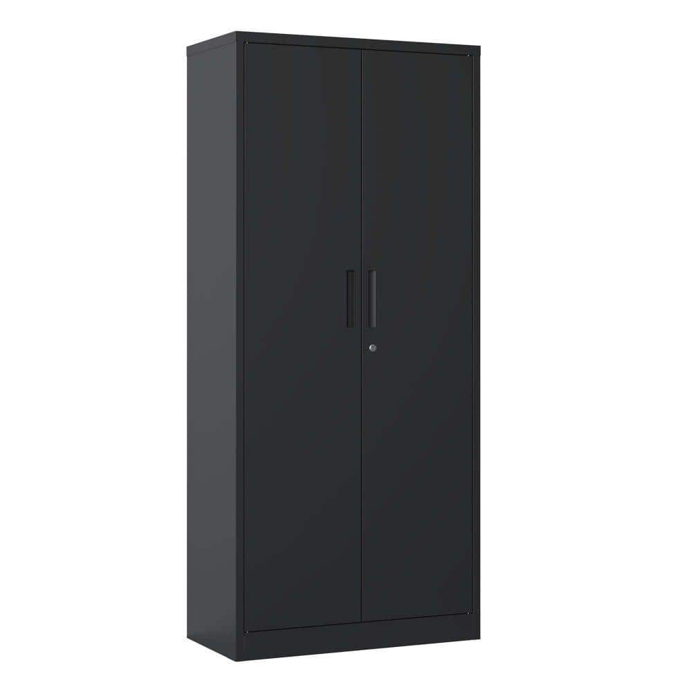  Black 71in.H Metal Garage Storage Cabinet Tool Steel Locking Cabinet w/ Doors and 3-Adjustable Shelves Tall File Cabinet