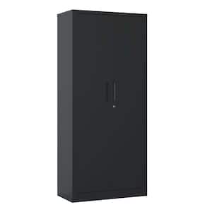 Black 71in.H Metal Garage Storage Cabinet Tool Steel Locking Cabinet w/ Doors and 3-Adjustable Shelves Tall File Cabinet