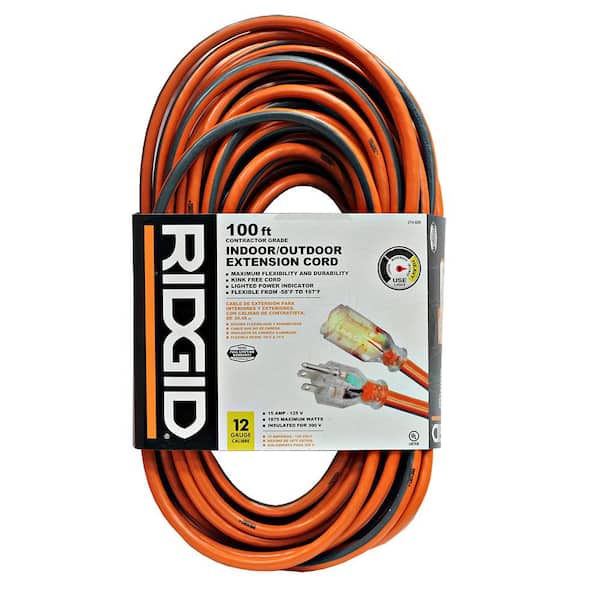 Ridgid 100 Ft 12 3 Outdoor Extension, Home Depot Outdoor Extension Cords Black