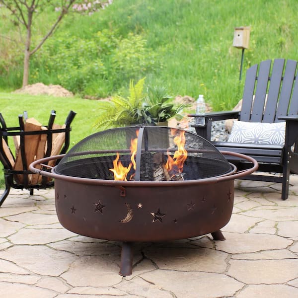 Round Steel Wood Burning Fire Pit, Round Outdoor Fireplace Screen