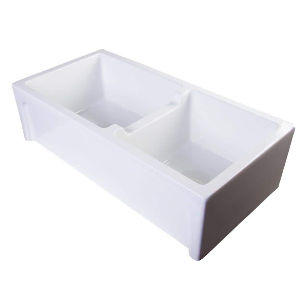36'' White Fireclay Double Bowl Farmhouse Sink