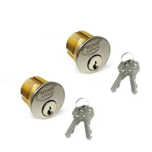 15/16 in. Solid Brass Mortise Cylinder with Stainless Steel Finish, KW1 (Pack of 2, Keyed Alike)