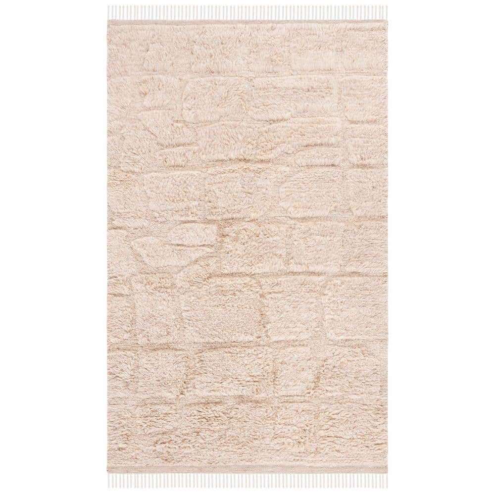 SAFAVIEH Kenya 5 ft. x 8 ft. Beige High-Low Solid Fringe Area Rug ...