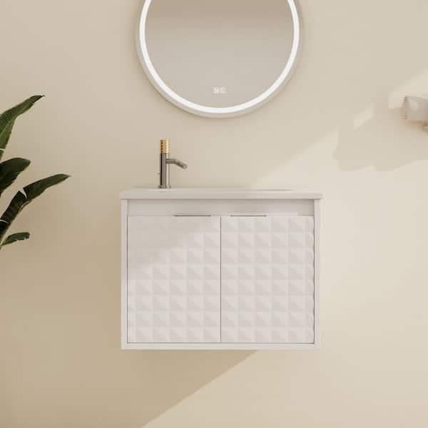 ARTCHIRLY 24 in. W x 18.2 in. D x 18.5 in. H Wall-Mounted Bath Vanity in White with White Resin Vanity Top