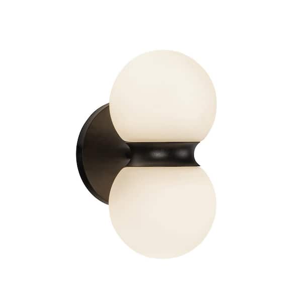 KUZCO Peri 9-in 1-Light 11-Watt Black/Opal Glass Integrated LED Exterior Wall Sconce
