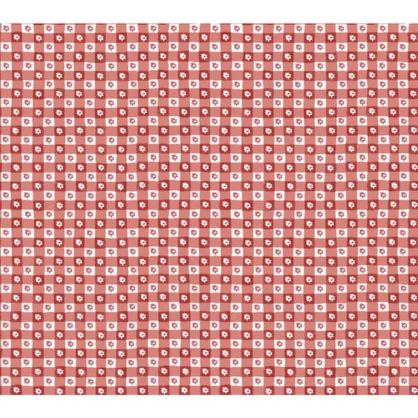 Daisy Gingham Red Floral Check Premium Peel and Stick Wallpaper