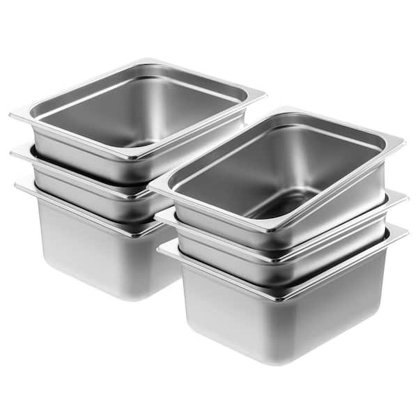 SKYSHALO 6-Pack Hotel Pans, 9.8 qt. Anti-Jam Steam Pan, 0.8 mm Thick 6 in. Deep Stainless Steel Restaurant Steam Roasting Pans