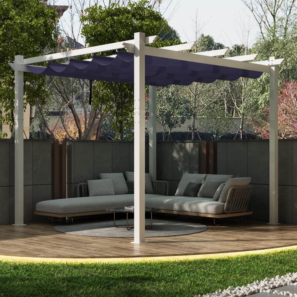 PURPLE LEAF 10 ft. W x 10 ft. D Outdoor White Aluminum Pergola with ...