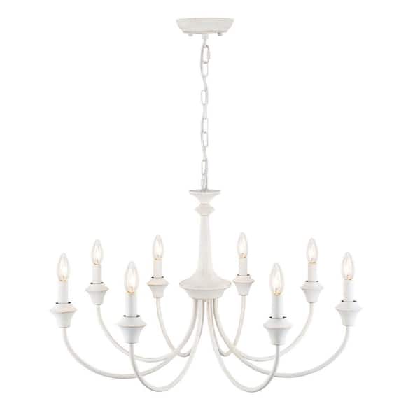 8 Light Distressed White Traditional Empire Chandelier for Living Room Bedroom No Bulbs Included
