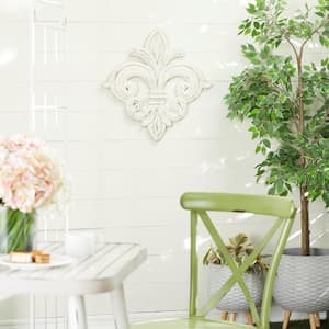 Wood White Carved Fleur De Lis Wall Decor