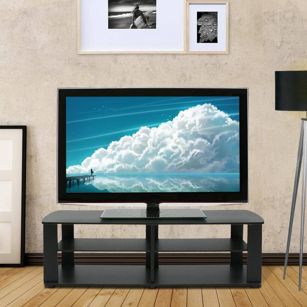 Sleek Black Composite Wood Low-Rise Entertainment Center