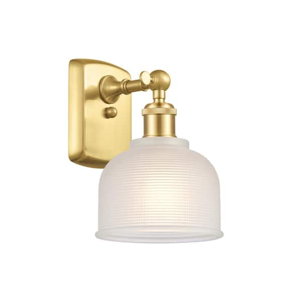 Innovations Dayton 1-Light Satin Gold, White Wall Sconce with White Glass Shade