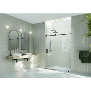 68 in. W x 78 in. H Sliding Frameless Shower Door with Square Hardware in Matte Black