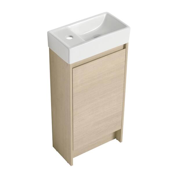 Boosicavelly 16.10 in. W x 8.90 in. D x 33.50 in. H Single Sink Freestanding Bath Vanity in Plain Light Oak with White Ceramic Top