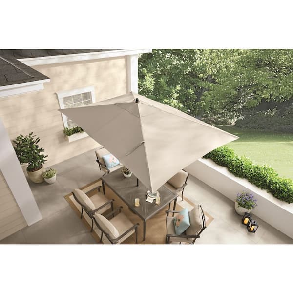 6.5 ft. x 10 ft. Aluminum Market Auto-Tilt Patio Umbrella in Putty Beige