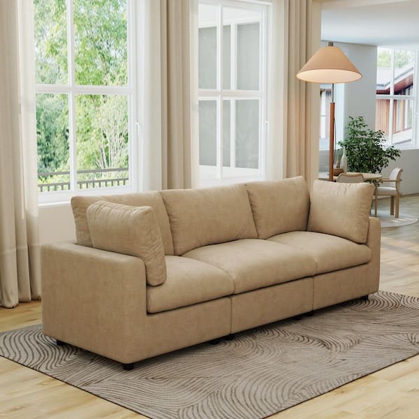 Magic Home Minimalist 101 in. Square Arm Chenille Modular Sofa Love Seat Cloud Couch with Removable Covers for Apartment in. Khaki MH-L3-142KH-S