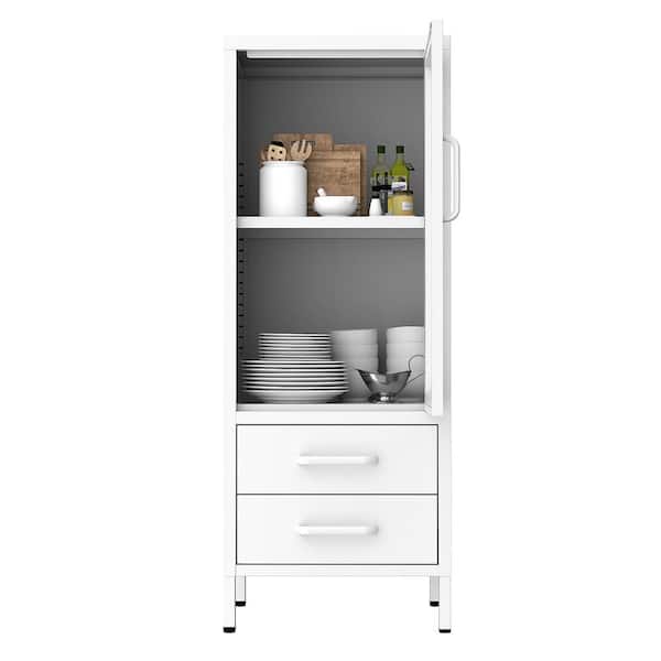 Unbranded 15.7 in. White Square Wood End Table with Metal Mesh Door and 2 Drawers