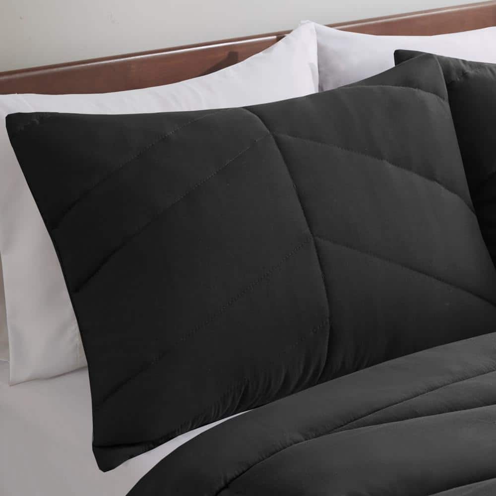 Black Twin Microfiber Reversible Chevron Comforter Set