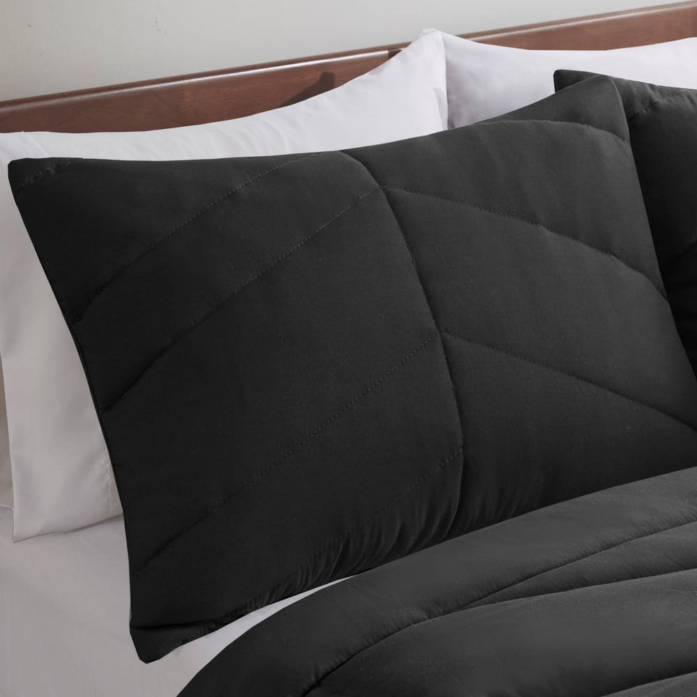 Full Black Microfiber Reversible Chevron Bedspread Set