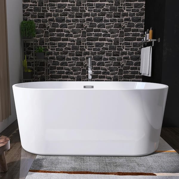 Maincraft Freestanding 62 in. Anti Slip Acrylic Flatbottom Bathtub in White