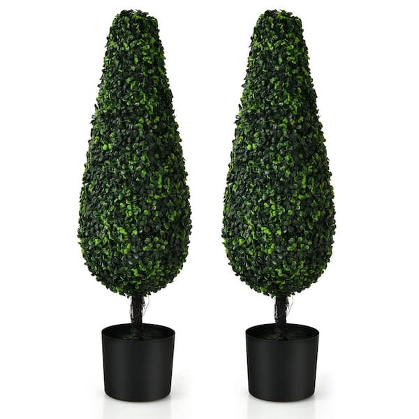 3 ft. Green Artificial Boxwood Tower Topiary Tree in Pot Indoor Outdoor (2-Pack)