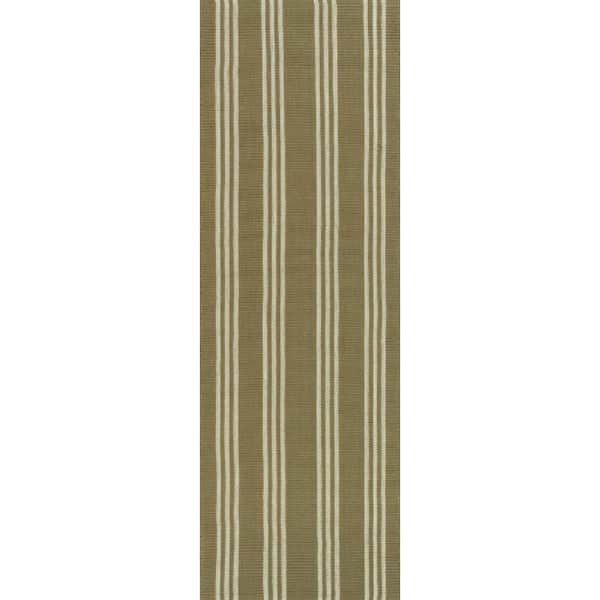 3 ft. x 8 ft. Olive Green Hawthorn Striped Wool Indoor/Outdoor Patio Runner Rug