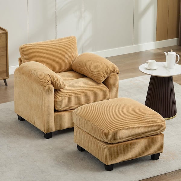Jearey Modern Yellow Corduroy Velvet Accent Armchair with Ottoman for Living Room