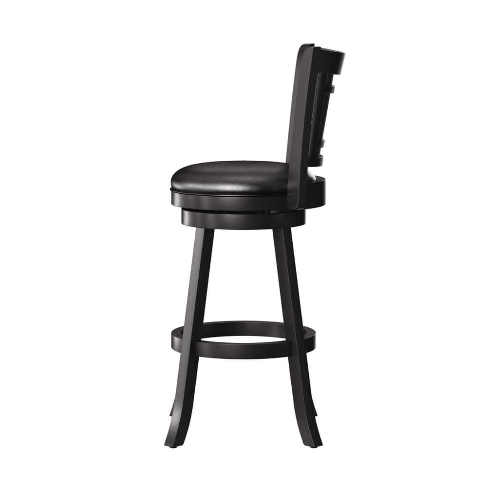 Transitional Black Faux Leather and Wood Swivel Bar Stool