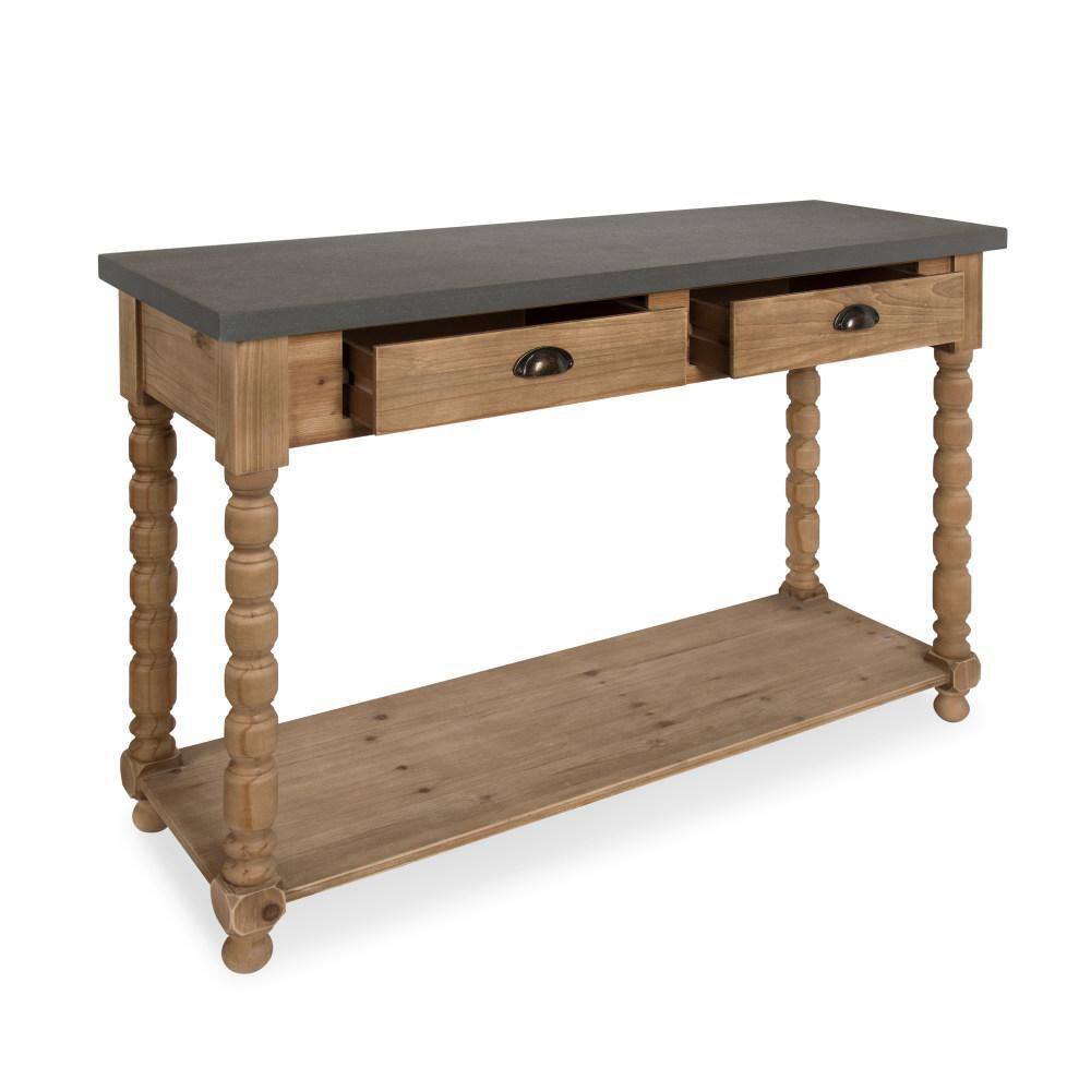 Rustic Wood and Concrete Gray Console Table with Storage