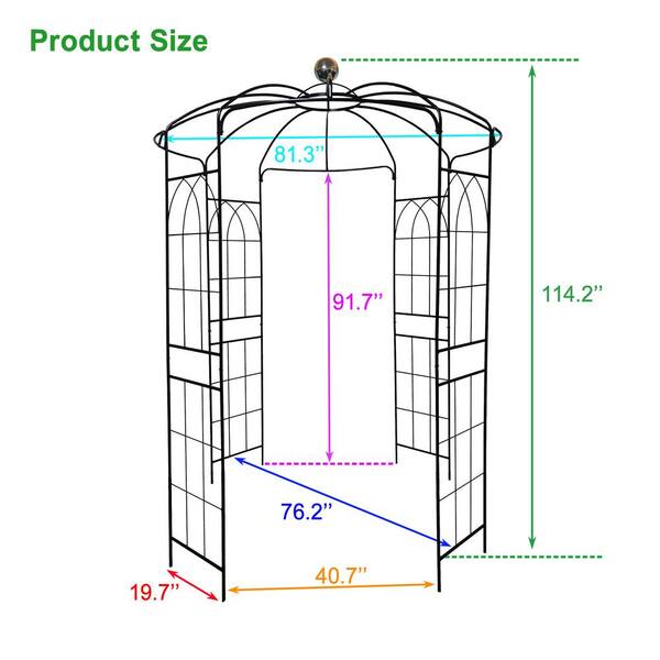 ITOPFOX 114.2 in. x 81.3 in. Metal Iron Garden Arbor Gazebo