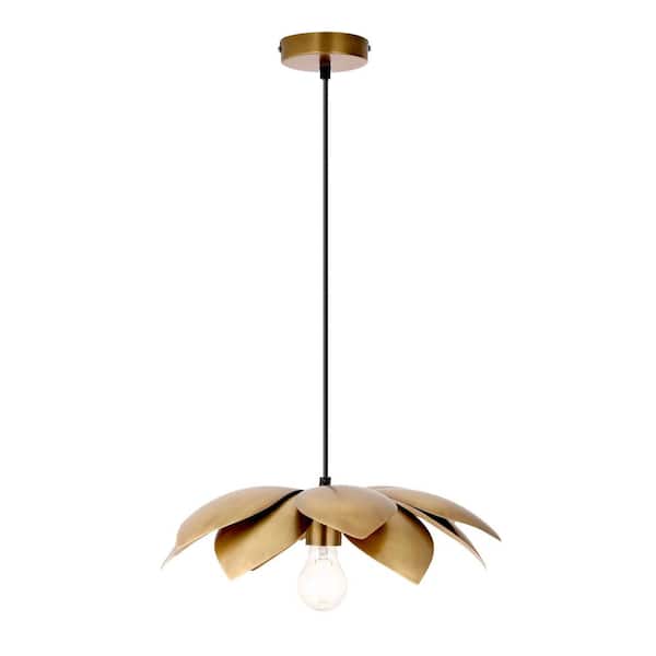 River of Goods Bessie 40-Watt 1-Light Brass Shaded Pendant Light with Antique Brass Layered Petals Metal Dome Shade