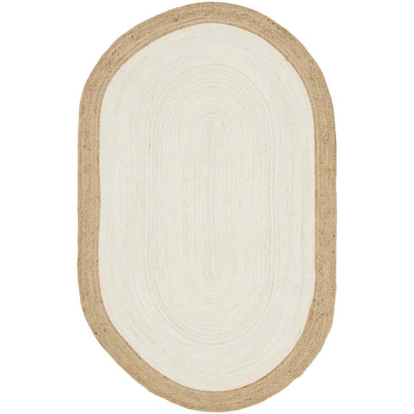 Unique Loom Braided Jute Goa White 5' 1 x 8' 0 Area Rug