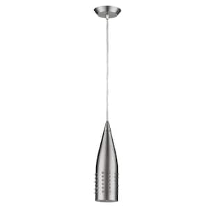 Prism 1-Light Satin Nickel Pendant with White Interior Shade and Glass Studding