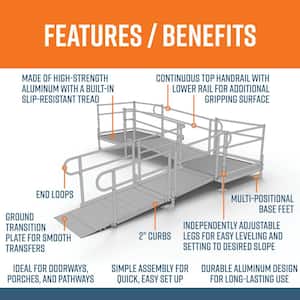 PATHWAY 14 ft. L-Shaped Aluminum Wheelchair Ramp Kit with Solid Surface Tread, 2-Line Handrails and (2) 4 ft. Platforms