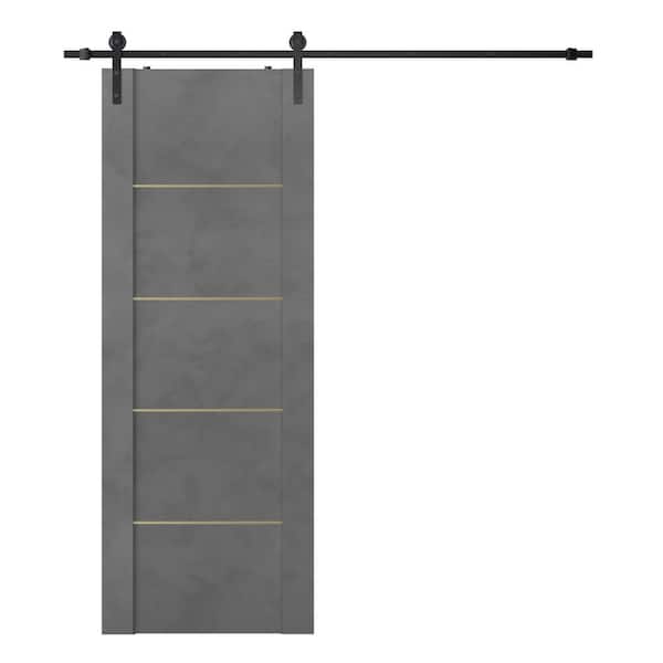 Belldinni Vona 01 4H Gold 32 in. x 80 in. Dark Urban Composite Core Wood Sliding Barn Door with Hardware Kit