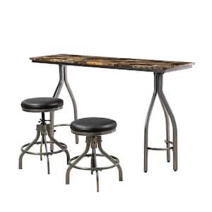Alex Black Small Dining Table Dinette Set for 2 with Urban Chic Finishes and Adjustable Height and Counter Stools