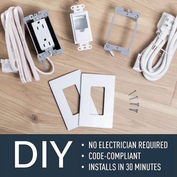 DATA COMM Electronics In Wall Cable Management Kit With Duplex  Power Outlet - Behind Wall Wire Low Voltage In Wall Cord Concealer For  Sleek TV Setup - Easy DIY without Electrician 